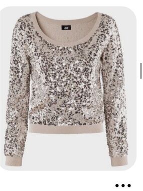 H&M Women's Beige Sequin Scoop Neck Sweater